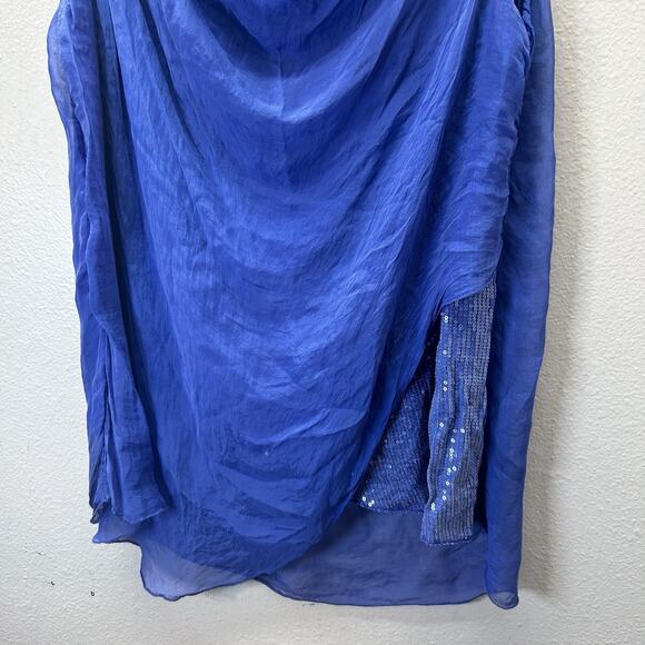 H Trend Made In Italy Purple Silk Floaty Top Sequins Y2K Cowl Neck Lagenlook - Picture 3 of 8